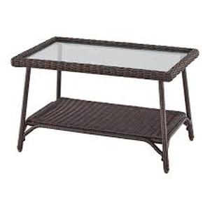 lot 50 image: StyleWell Emerald View Brown Rectangle Wicker Outdoor Coffee Table with Smoky Glass   Customer Returns See Pictures