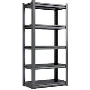 lot 51 image: GQB 5-Tier Adjustable Metal Shelving Heavy-Duty Storage Rack 2000 lbs. Kitchen Garage Storage 35 in. x 16 in. x 72 in. Black   Customer Returns See Pictures