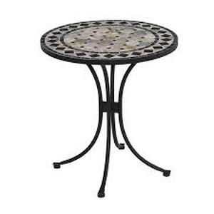 lot 62 image: HOMESTYLES 28 in. Black and Tan Round Tile Top Patio Bistro Table  Customer Returns See Pictures