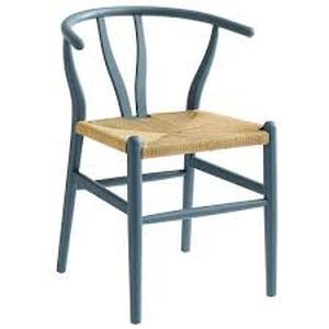 lot 65 image: MODWAY Amish Wood Rope Dining Room Chair in Harbor Blue-32 Inch Tall Solid Elm Wood Accent Side Chair Customer Returns See Pictures