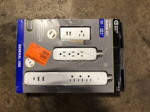 lot 27 image: Commercial Electric 4 ft. Multiple Outlet and Wall Mounted Surge Protector Set (3-Pack)  Customer Returns See Pictures