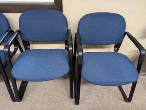 lot 30 image: MSRP $1,110 HON Solutions 4000 Series Guest Reception Chairs  Set of 2 in Navy Wide Cushions for Comfort & Support  Durable Steel Frame with Stain-Resistant Upholstery  Great For Waiting Rooms, Lounges, Offices  Excellent Condition