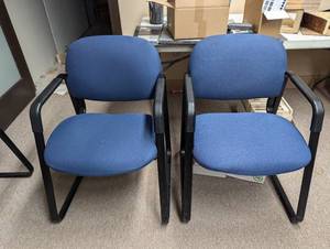 lot 33 image: MSRP $1,110 HON Solutions 4000 Series Guest Reception Chairs  Set of 2 in Navy Wide Cushions for Comfort & Support  Durable Steel Frame with Stain-Resistant Upholstery  Great For Waiting Rooms, Lounges, Offices  Excellent Condition