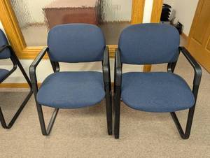 lot 37 image: MSRP $1,110 HON Solutions 4000 Series Guest Reception Chairs  Set of 2 in Navy Wide Cushions for Comfort & Support  Durable Steel Frame with Stain-Resistant Upholstery  Great For Waiting Rooms, Lounges, Offices  Excellent Condition
