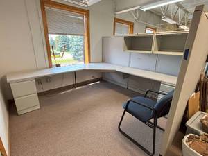 lot 10 image: MSRP $5,500 High Quality HON Initiate Collection Workstation Cubicle  Excellent Condition Includes 2 File Cabinets, 2 Overhead Cabinets & 64 Fabric Privacy Panels -Fully disassembled -Fork Lift At Site 