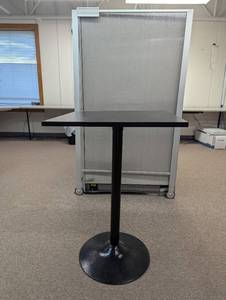 lot 62 image: Contemporary Home Living 34.5 Black Pub Table with Round Metal Base  Elegant Square Top with Textured Black Finish on Base & Post  Stylish & Durable Design Perfect for Home Bars, Kitchens, or Casual Dining Spaces