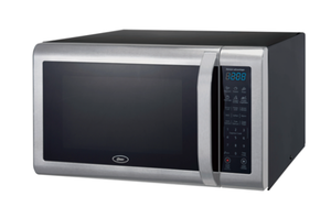 lot 59 image: Oster 1.4 cu ft 1100W Microwave, Model OGWX1403S  Stainless Steel Finish, Great Condition Powerful & Compact, Perfect for Any Kitchen or Office Breakroom. Reliable Performance and Sleek Design in One Excellent Condition