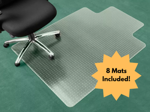 lot 55 image: Set of 8 Chair Mats with Lip  Durable Vinyl Construction with Anti-Skid Surface and Beveled Edges. Cleated Backing Keeps Mats Secure While You Roll Smoothly All Day. Perfect for Office or Home Workspaces Good Condition