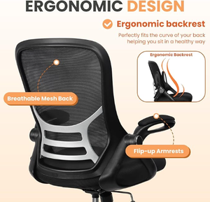 lot 24 image: Ergonomic Mesh Back Office Chair  Designed for comfort and breathability with a flexible mesh back, cushioned seat, and adjustable features. Perfect for home or office use, offering all-day support with a clean, modern look