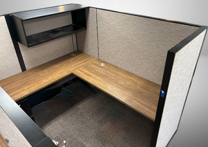 lot 6 image: MSRP $13,500&nbspHigh Quality HON LIKE NEW 2022 Accelerate Collection Workstation&nbspCubicle WFiling Cabinet  Overhead Cabinet  Upgraded 65 Fabric Panels, Laminate Worksurfaces -See Video&nbspFully disassembled -Fork Lift At Site 