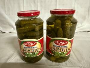 lot 133 image: 2 Jars of Gedney Baby Dill Pickles