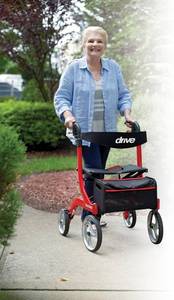 lot 13 image: MSRP $500 Drive Medical Nitro Rollator Walker&nbsp4 Wheel Rollator Red Adjustable Height  Folding Aluminum Frame- Sophisticated Safety & Sleek Design with Easy Compact Storage - Appears NEW