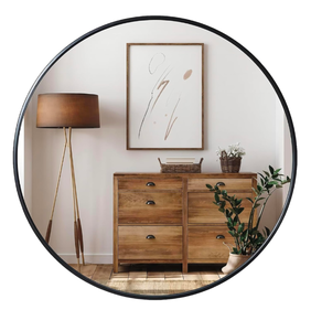 lot 126 image: Brand New Growsun 24 Black Round Mirror, Circle Wall Mirror for Bathroom Vanity, Entryway Living Room with Metal Frame for Home Decor