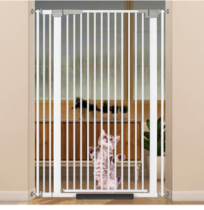 lot 141 image: Brand New 51.18 Extra Tall Cat Gate for Doorway, 30.5- 40 Auto Close Pet Gate Include 2.75 and 5.5 Extension Kits, No Drilling Pressure Mount Kit, Suitable for Doorways or Kitchen, New White $129.99 Retail