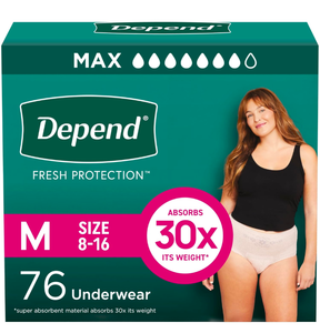 lot 137 image: Brand New Depend Fresh Protection Adult Incontinence & Postpartum Bladder Leak Underwear for Women, Disposable, Maximum, Medium, Blush, 76 Count $50.58 Retail