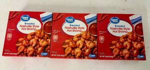 lot 139 image: K. 3x 10oz Breaded Shrimp(popcorn)-With Nashville Style Hot Sauce Packet
