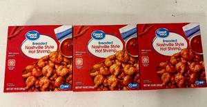 lot 140 image: K. 3x 10oz Breaded Shrimp(popcorn)-With Nashville Style Hot Sauce Packet