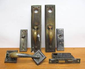 lot 48 image: Antique Brass Door Hardware - Handles Door Plates etc