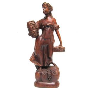 lot 53 image: Nicely Carved Signed Wooden Figure of a Maiden - Signed Jeanty