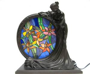 lot 106 image: Lovely Antique Style Art Nouveau Stained Glass Figural Lamp
