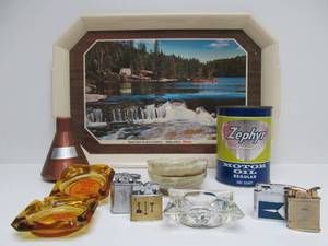lot 136 image: Lot of Assorted Vintage Advertising Items - Banks Lighters Ashtrays etc