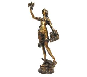 lot 20 image: Large Vintage Heavy Figural Bronze Maiden Sculpture - After Guillemin - Young Woman with Birds