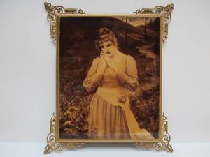 lot 21 image: Antique Framed Photo Print of Young Woman - Beautiful Original Victorian Gilt Metal Frame