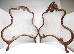 lot 22 image: 2 Vintage Lovely Carved Wood Elegant Window Screens