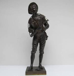 lot 26 image: Excellent Quality Old Vintage Signed Figural French Cast Bronze Sculpture - Figaro by Anfrie