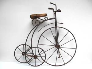 lot 27 image: Metal & Wood Wall Sculpture of High Wheel Bicycle