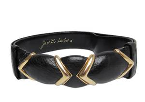 lot 28 image: Genuine JUDITH LIEBER Black & Brass Leather Belt