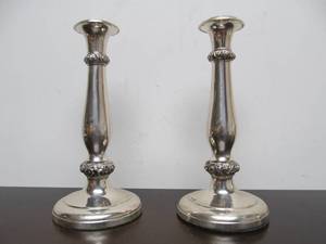 lot 31 image: Original Antique 1852 Viennese Silver Biedermeier Candlesticks - Mayerhofer & Klinkosch