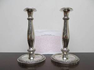 lot 32 image: Original Antique 1831 Viennese Biedermeier Silver Candlesticks - Nicholas Moller