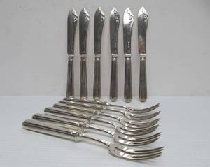 lot 152 image: Antique 12-Piece Silver Carving Knife & Fork Set by Josef Goll - ca. 1918