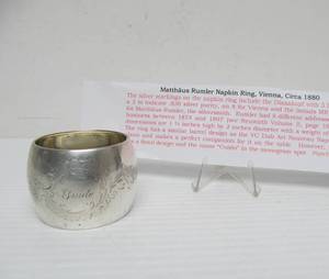lot 162 image: Antique Silver Large Napkin Ring by Matthaus Rumler - Vienna - ca. 1880