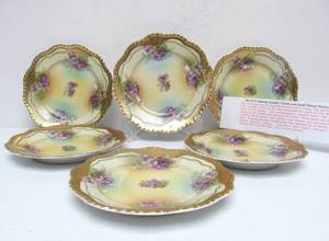 lot 173 image: Set of 6 Antique Imperial Austria Violet & Gold Bread Plates - ca. 1890 - 6