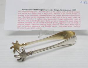lot 182 image: Antique Silver Claw Handle Service Tongs by Franz Rumwolf - Vienna - ca. 1900