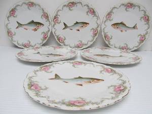 lot 184 image: Set of 6 Antique L Strauss & Sons Fish Plates - Carlsbad - ca. 1900
