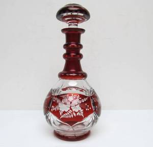 lot 190 image: Wonderful Early 19th Century Bohemian Biedermeier Ruby Red 3-ring Glass Decanter - ca. 1830
