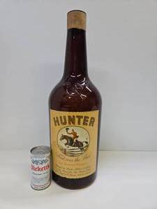 lot 223 image: HUGE Vintage Glass HUNTER Whiskey Advertising Display Bottle 