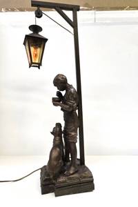 lot 231 image: Wonderful Antique Figural Bronze Table Lamp  La Bonne Soupe by Rousseau