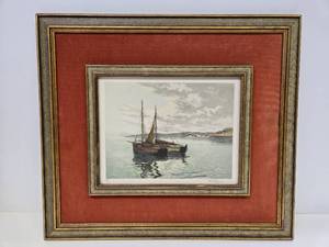 lot 234 image: Hand Signed Numbered Celtic & Oak Harbor Scene Colored Engraving by Michael Chaplin