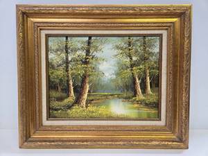 lot 244 image: Framed Signed Oil on Canvas Forest Scene Painting - Signed Cantrell
