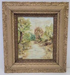 lot 248 image: Antique Framed Vintage Colorful Landscape Painting 