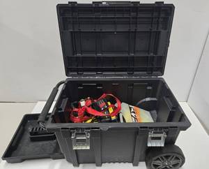 lot 319 image: Very Nice HUSKY Rolling Tool Box Full of Good Straps Jumper Cables etc