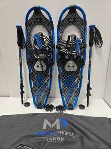 lot 332 image: Like-New Yukon Charlie Mountain Profile 930 Snowshoes wPoles