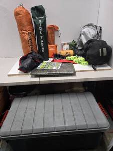 lot 338 image: Very Nice Estate Lot of Camping Gear - Tents, Sleeping Bag, Tarp, Rope, Camp Stove & More