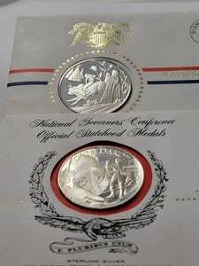 1976 National Governors' Conference Official ND Bi-Centennial Sterling Silver Medal and Postage Stamp / 1977 ND Statehood Sterling Silver - 1st day of issue