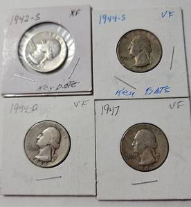 lot 24 image: 4 - Washington Silver Quarters (1942S, 1944S,1947,1944D)