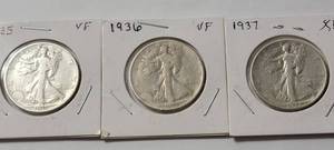 lot 30 image: 3 - Liberty Silver Half Dollars (1935, 1936, 1937)